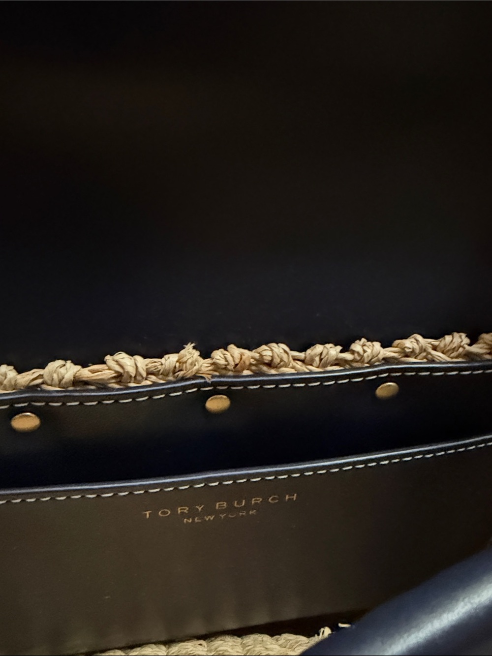 Tory Burch Natural Woven Crossbody with Black Leather Trim - Picture 6 of 7